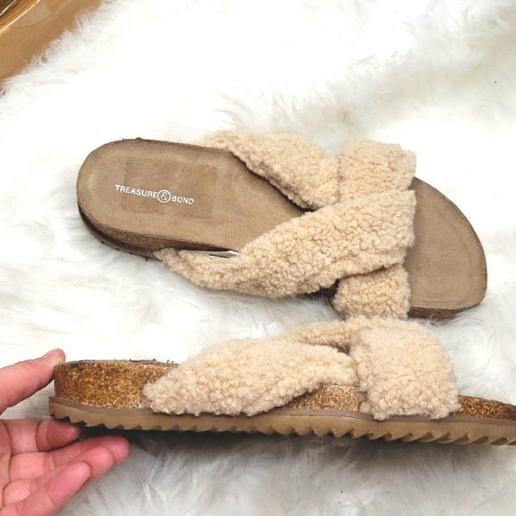 TREASURE & BOND Davina Faux Shearling Slide In Tan Camel Teddy 8m NWT - Picture 7 of 7